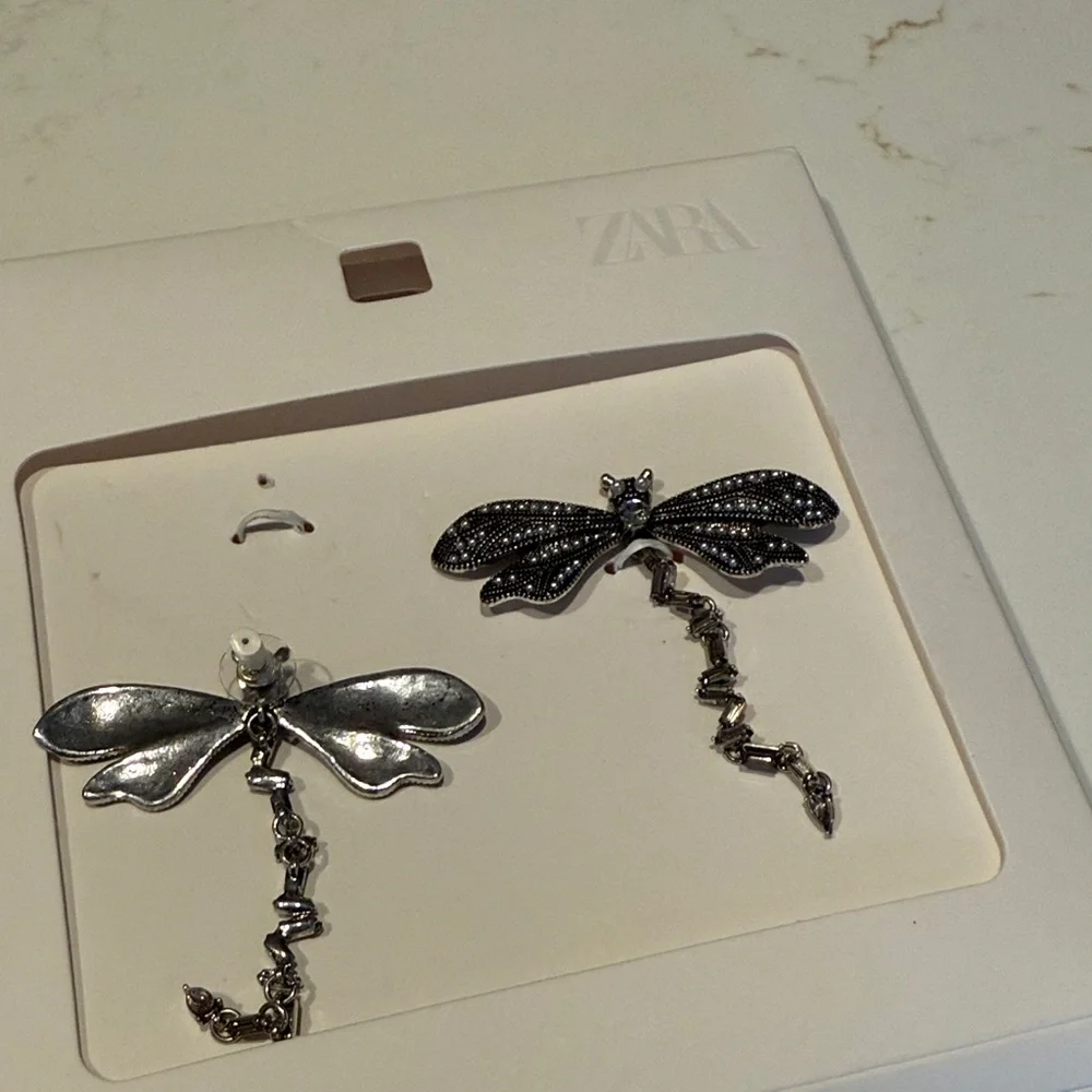 Zara Silver Dragonfly Earrings - Picture 4 of 5